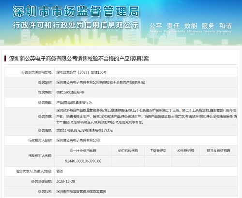 深圳蒲公英電子商務銷售檢驗不合格的產品 家具 案